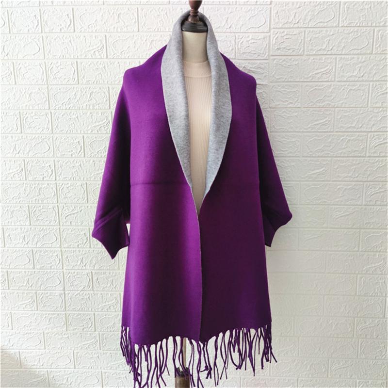 Scarves Women&#039;s Warm Purple Double-Sided Thick Foulard Fashion Bandana Female 2021 Autumn Winter Scarf Cashmere Shawl