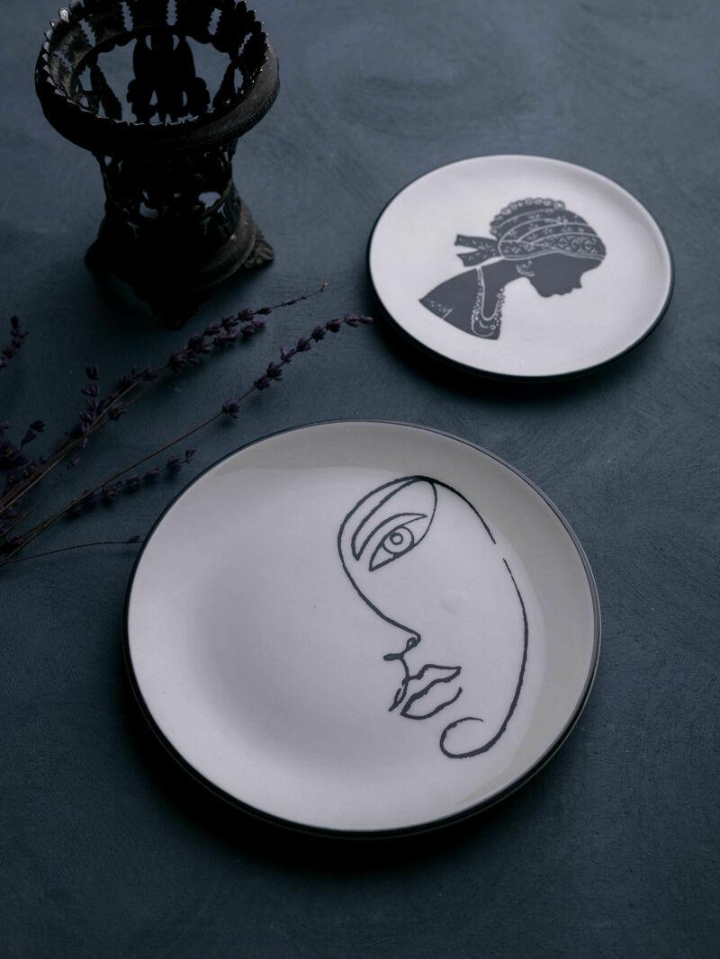 Dishes & Plates Stylish Ceramic Black Patterned Plate Art Nordic Style Dessert Snack Kitchen Round Cosmetics Home Decor