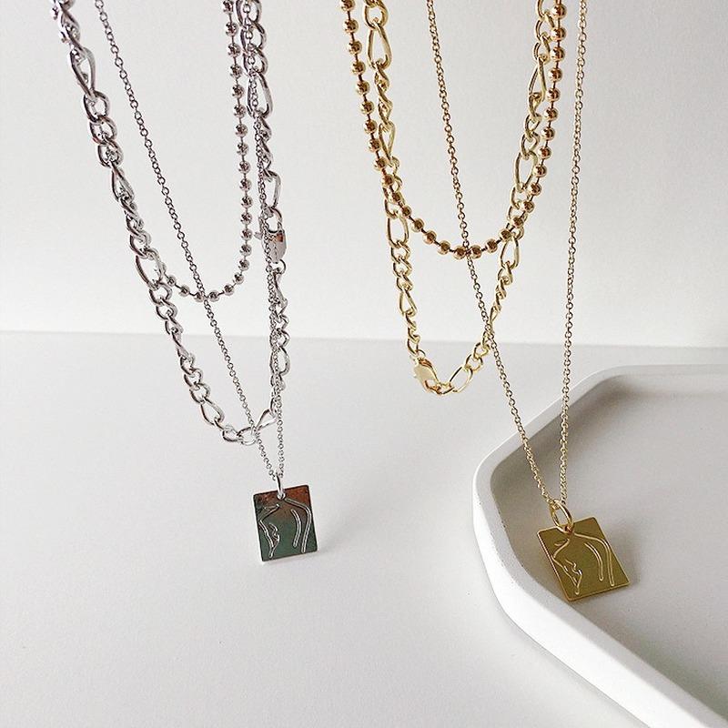 Pendant Necklaces VSnow Luxury Multilayer Metal Square Abstract Pattern Necklace For Women Asymmetry Chunky Chain Choker Jewelry