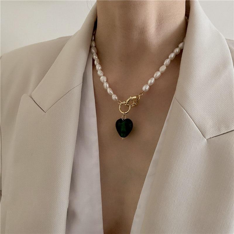 Pendant Necklaces Stylish Vintage Baroque Irregular Natural Pearl For Women Blue Heart Linked Chain Chokers Necklace Jewelry