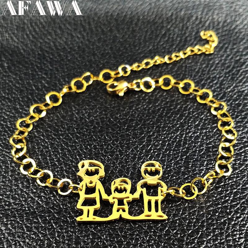 Link, Chain Family Stainless Steel Bracelet Women Dad Mum Boy Bracelets & Bangles Jewelry Gold Color Christmas Gift Acero Inoxidable B1790