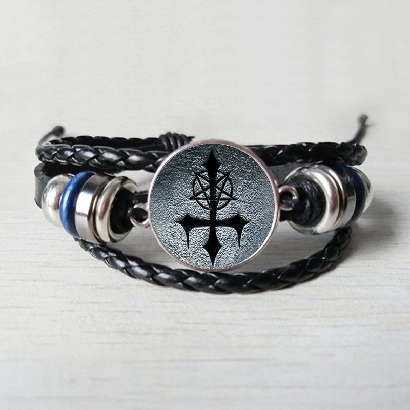 Link, Chain Vintage Glass Dome Leather Bracelet Baphomet For Mens Satanism Gothic Jewelry