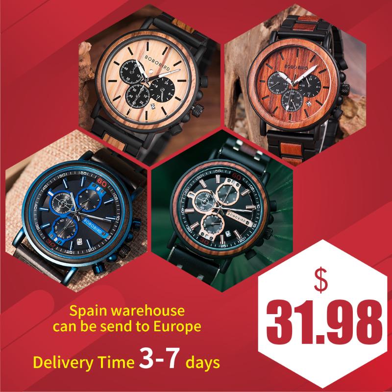 Wristwatches BOBO BIRD Wooden Men Watch 2021 Luxury Stylish Chronograph Military Quartz Watches Valentine&#039;s Day Gift Relogio Masculino