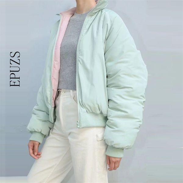 oversize Winter plaid parkas fashion reversible baseball bomber jacket long sleeve stand collar ladies Thick Down 210521