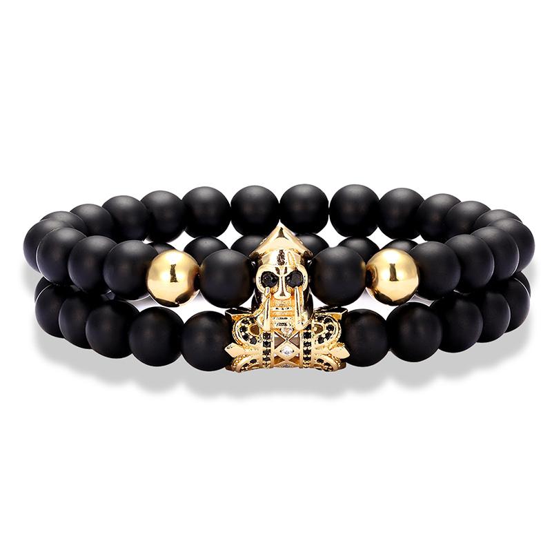 Link, Chain 2 Pieces - Set Charm Knight Roman Spartan Warrior Gladiator Helmet Lady Bracelet Jewelry Men&#039;s Natural Stone