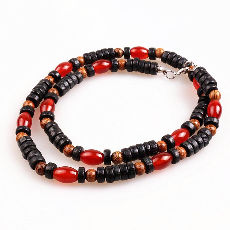 Chokers Natural Stone Bead & Wood Surfer Necklace For Men Tribal Jewelry