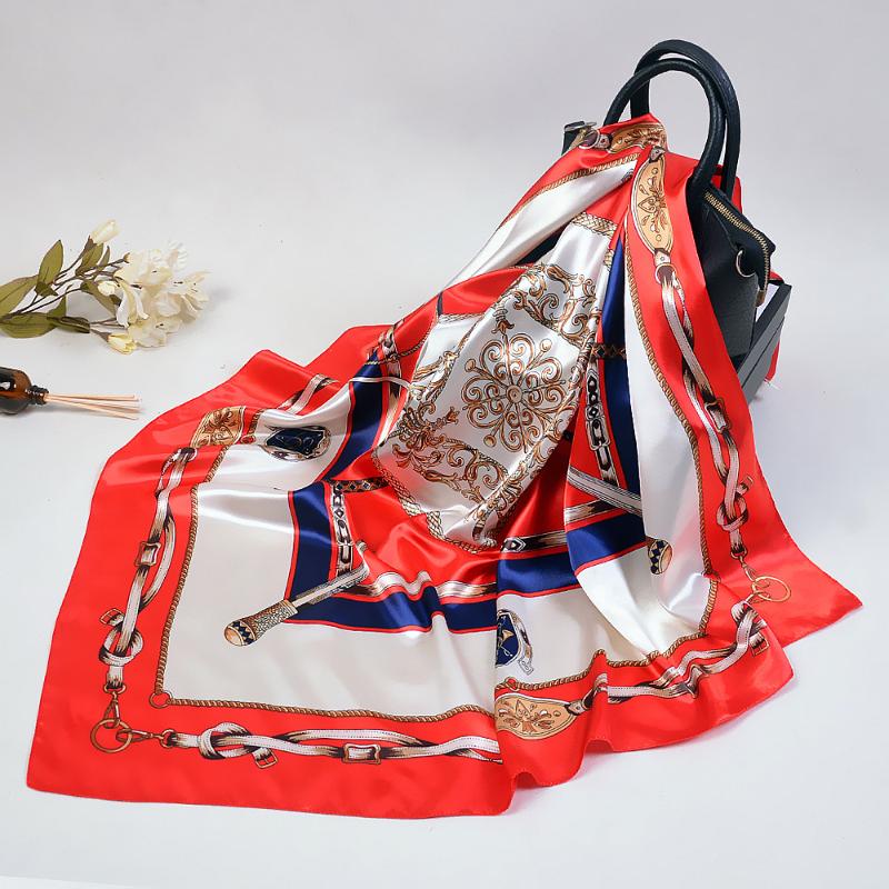 Scarves 90*90cm Fashion Women Silk Scarfs Square Large Cape Headscarf Print Twill Shawls For Ladies