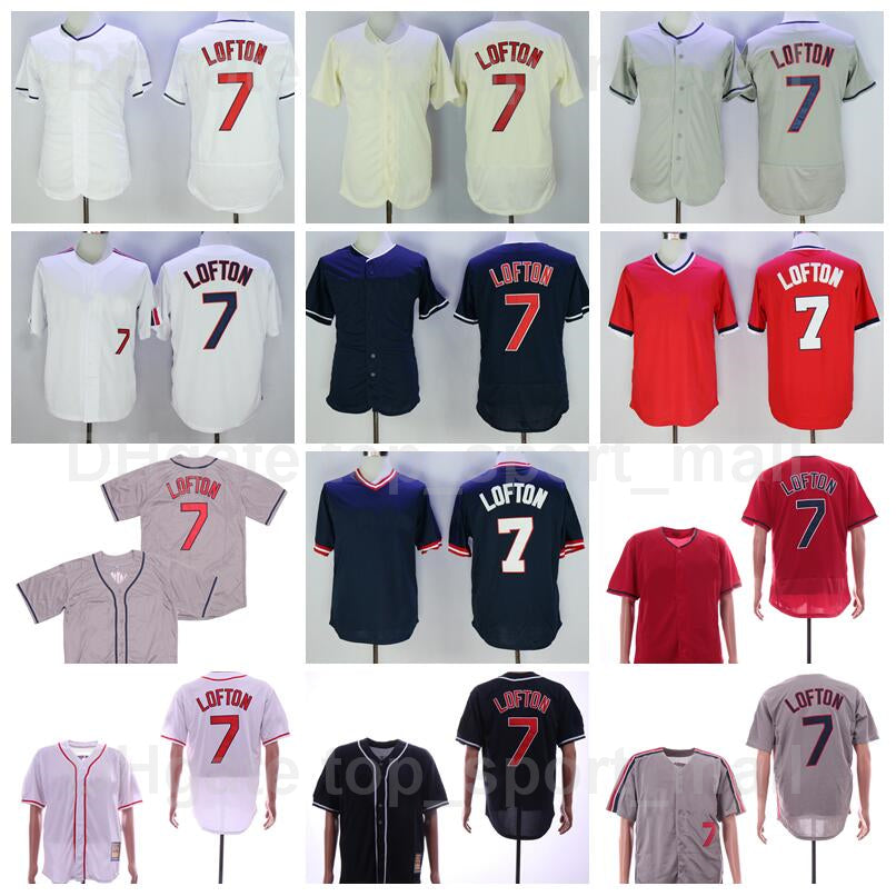 Men Retror 1976 1993 1995 Vintage Baseball 7 Kenny Lofton Jersey Pullover Retire Flexbase Cool Base Cooperstown Team Red White Stitched Top Quality