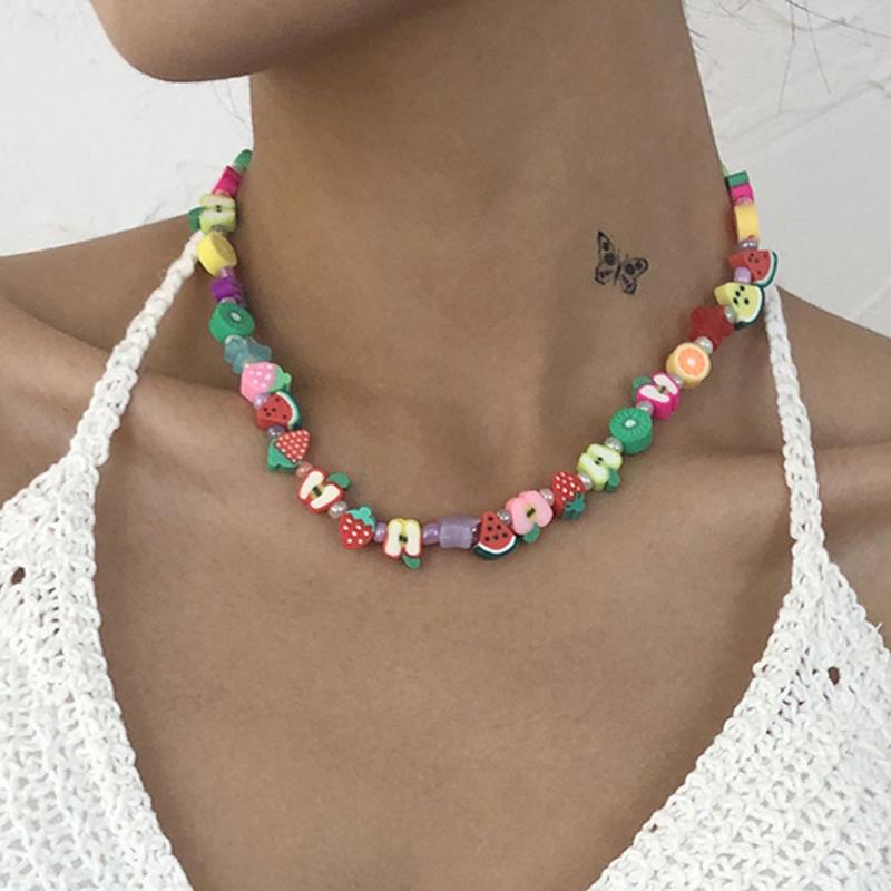Chokers KMVEXO Bohemian Resin Fruit Star Beads Necklace For Women Girls Soft Clay Choker Collares 2021 Summer Jewelry