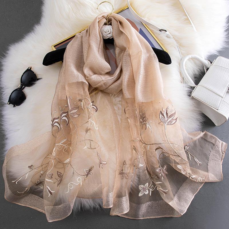 Scarves 2021 Women Silk Wool Scarf Hijab Foulard Beach Stoles Bandana Embroider Lady Long Shawls And Wraps Headband Poncho