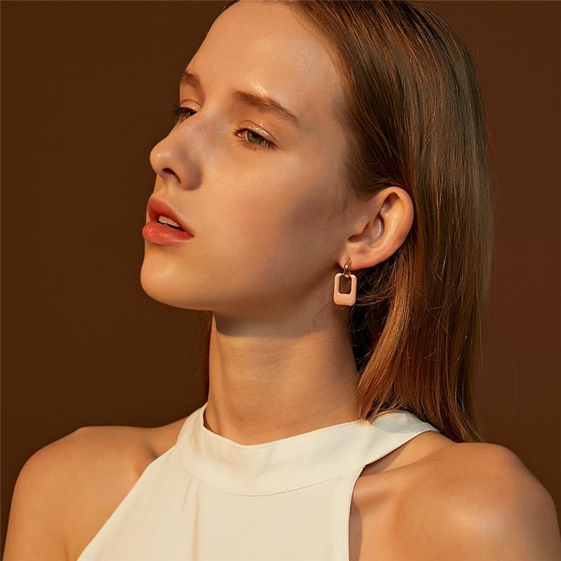 Women Square C-shaped Stud Earrings Candy Color Hollow Out Ear Drop Korean Oil Drip Geometric Business Gift Earring Jewelry Accessories Wholesale