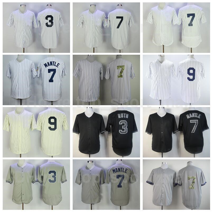 Retro 1929 1951 1961 Vintage Baseball 3 Babe Ruth Jersey Retire 9 Roger Maris Cooperstown Flexbase Cool Base All Stitched Pinstripe White Grey