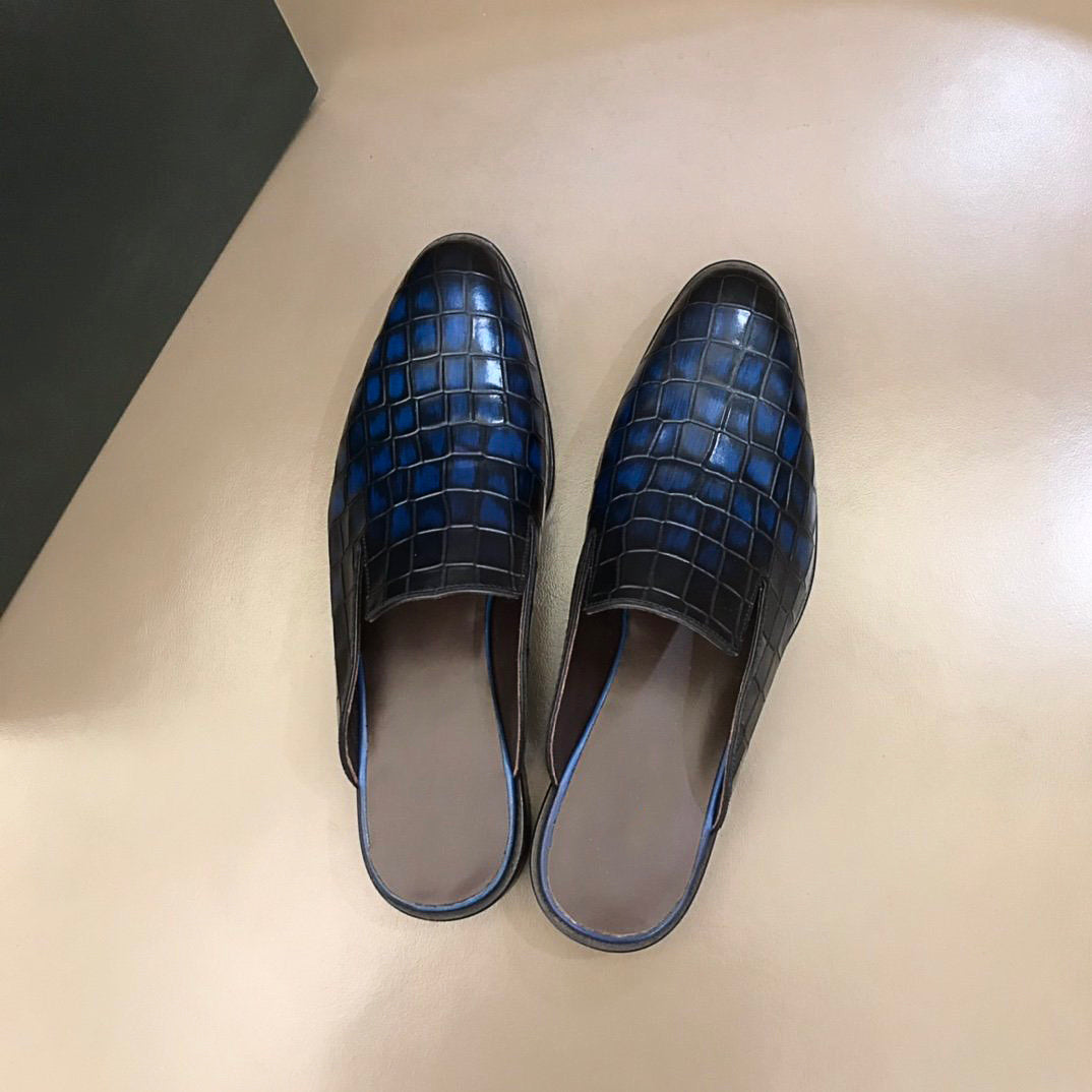 2021 Men Real Leather Slippers Slide sandals Designer High Quality Causal Non-Slip Slides Summer Crocodile Grain Flip Flops Slippers with BOX Size 6