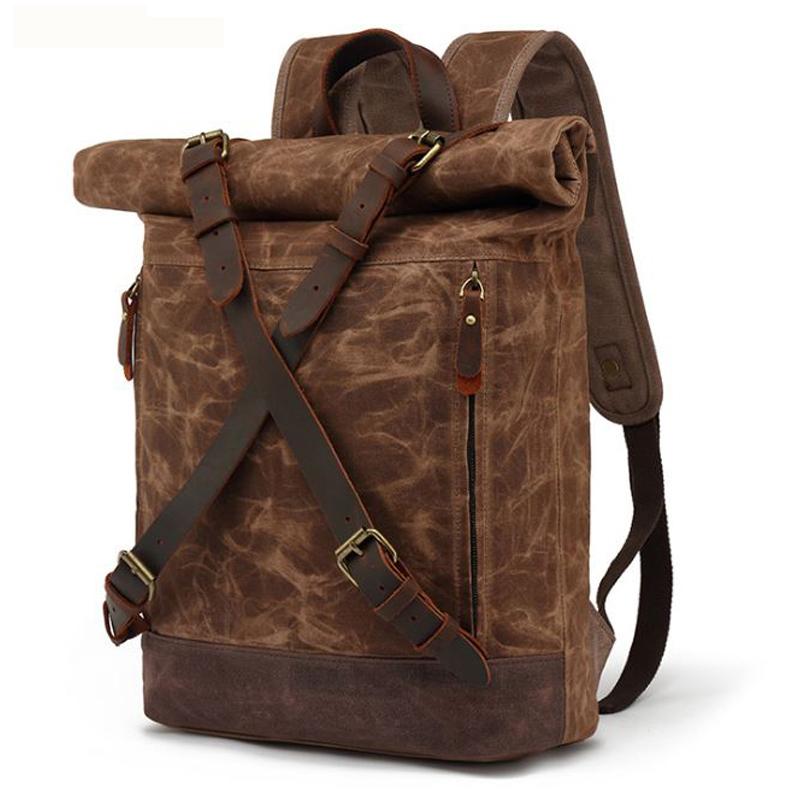 Backpack Vintage Canvas Backpacks For Men Oil Wax Leather Travel Large Waterproof Daypacks Retro Bagpack