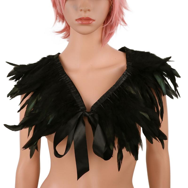 Scarves Victorian Dyed Rooster Feather Shrug Shawl Halloween Cosplay Shoulder Wrap Cape Costume Gothic Punk Stole Collar With Ribbon Tie