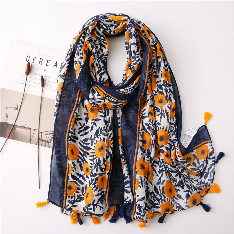 Scarves Women Spring Scarf Cotton Linen Hijab Tassels Shawls Print Beach Sun-resistant Wraps Headband Muslim Sjaal