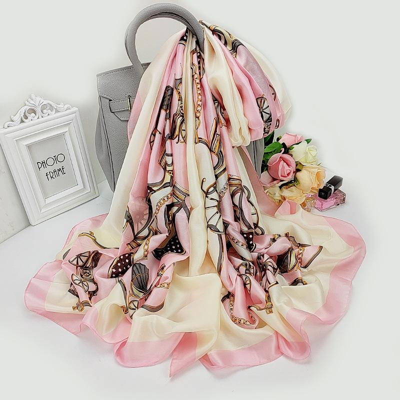 Scarves 2021 180X90CM Chain Shawl Korean Print Sunscreen Silk Scarf Fashion High-Grade Beach Towel Summer Dustproof Bandana