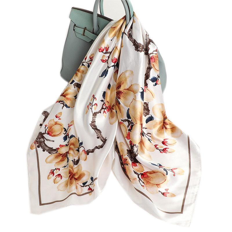 Scarves 2021 Silk Square Scarf Women Foulard Shawl Wrap Neckerchief Pashmina Bandana Bag Fashion Lady Spring Hijab