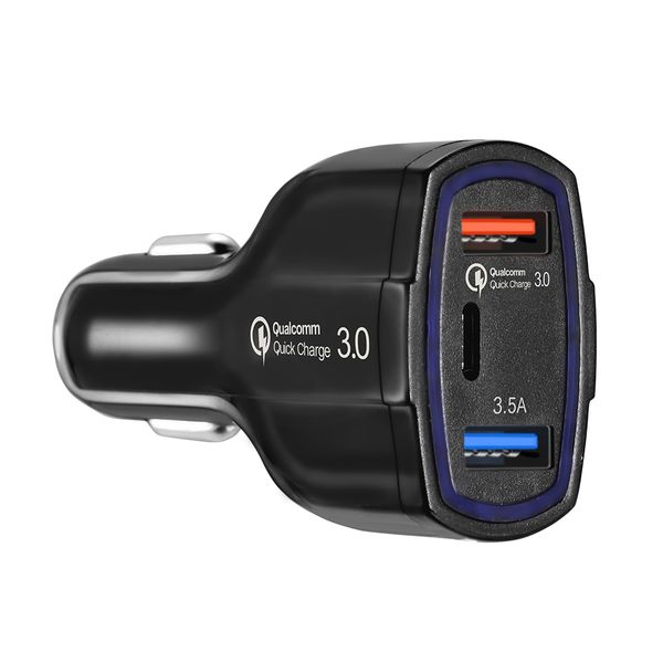 3-Port LED Car Charger 3.5A USB QC3.0 Type-C Universal Fast Charging for iphone 12 13 14 pro max samsung Android phone Mini Quick Chargers V