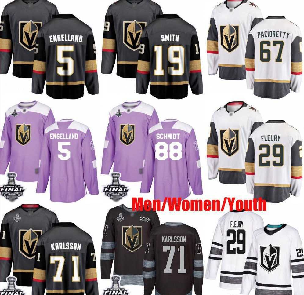 Custom Vegas Golden Knights 29 Marc-Andre Fleury 71 Karlsson 67 Max Pacioretty 19 Smith 88 Schmidt USA Flag hockey Men Women Youth jersey