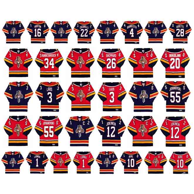 goodjjob Vintage Florida Panthers Jerseys 1 Roberto Luongo 10 PAVEL BURE 34 John Vanbiesbrouck 26 RAY SHEPPARD 20 BRIAN SKRUDLAND CCM Retro Hockey