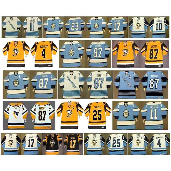 goodjjob Vintage Pittsburgh Penguins Jerseys 4 Marty McSorley 87 Sidney Crosby 5 Bryan Watson 11 Gene Ubriaco 23 EDDIE SHACK 17 Schock Custom Hockey
