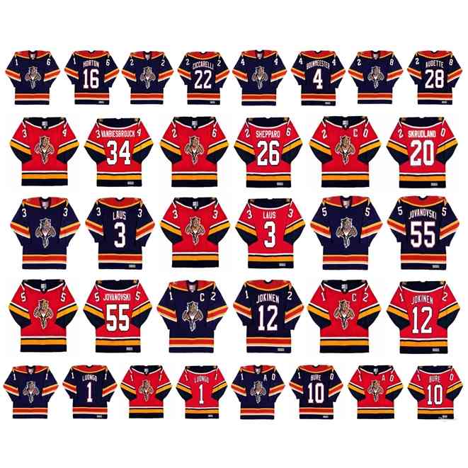 goodjjob Vintage Florida Panthers Jerseys 16 Nathan Horton 22 Dino Ciccarelli 4 Jay Bouwmeester 28 Donald Audette 1 Roberto Luongo CCM Retro Hockey