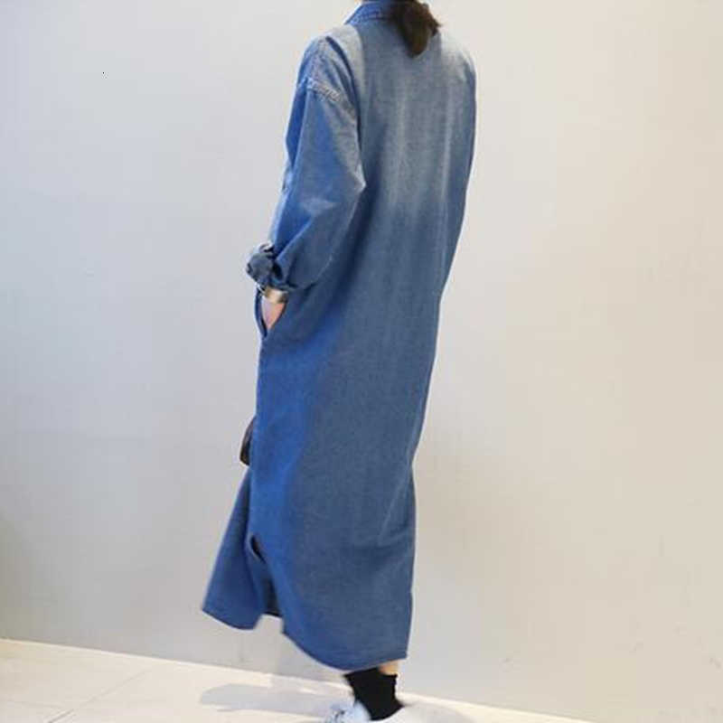 Women&#039;s Blouses & Shirts Spring Autumn Long Sleeve Denim Women Korean Style Casual hest Pockets Design Side Slit Midi Button Up Sh