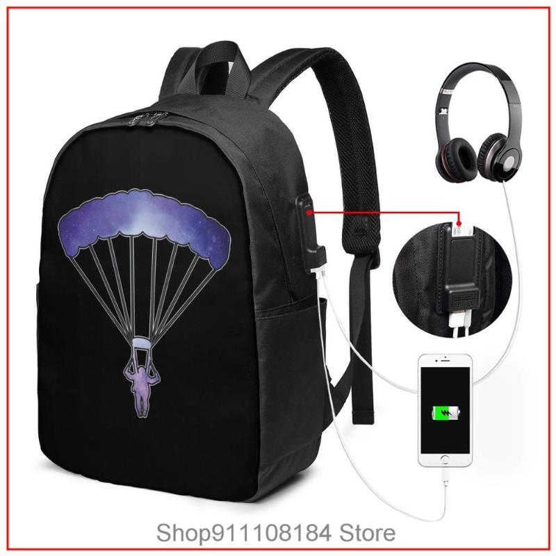 Backpack Parachute Galaxy Stars Parachuting Skydiving Extreme Sports Paragliders Gift Women Men Kids Backpacks Bags Luxury School Travel