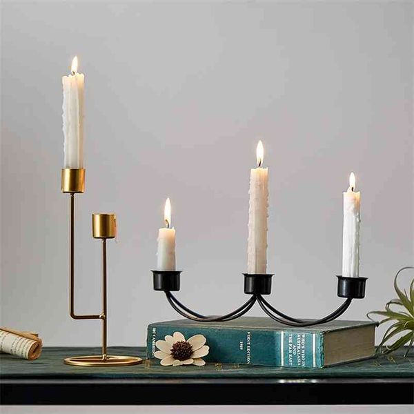 Modern Candlestick Minimalism Metal Candle Holders Wedding Decoration Gold Candle Holders Dining Table Decor Fashion Home Decor 210722