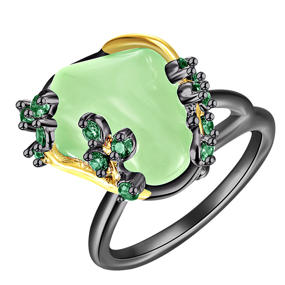 Pretty Jelly Green-Blue Stone Ring 2 Tone Plate Flower Jewellery Beatiful Iregular Design Jewelry For Women