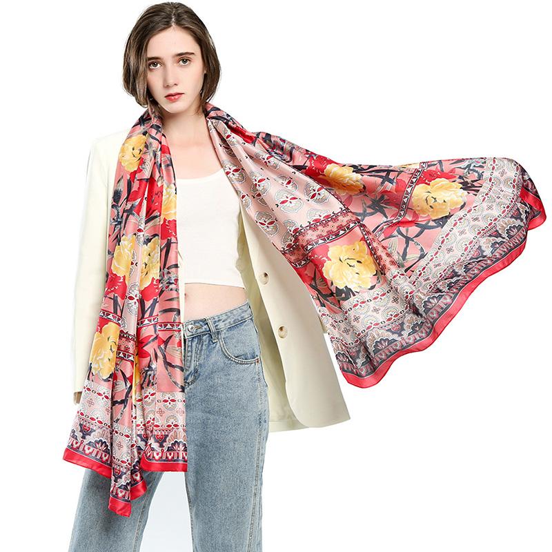 Scarves 2021 Women Autumn Keep Warm Cotton Linen Wrap National Flower Print Scarf Lady Soft Elegant Shawls Female Echarpe 180x90cm