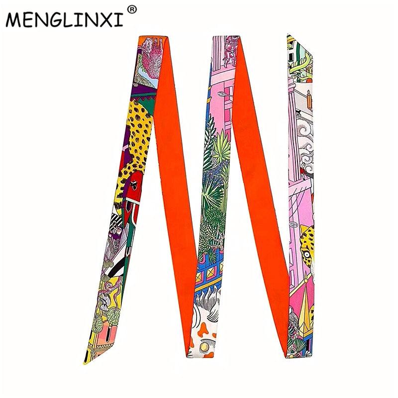 Scarves 200cm &quot;City Of Animals&quot; Brand Long Women Scarf Fashion Female Belt Skinny Head For Ladies Silk Tie Bag Ribbons