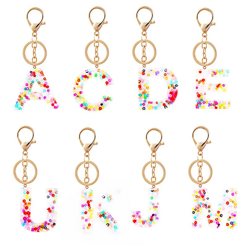Keychains Cute Letter Pendant Resin Key Chains Rings For Women Car Acrylic Glitter Keyring Holder Charm Bag Couple Gifts