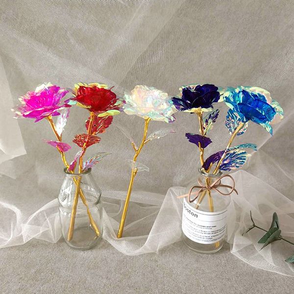 5 Colors 24K Gold Foil Rose Flower Wedding Party Favor Colorful Simulation Flowers for Valentine&#039;s Day Gift 2021 Christmas Birthday Pre