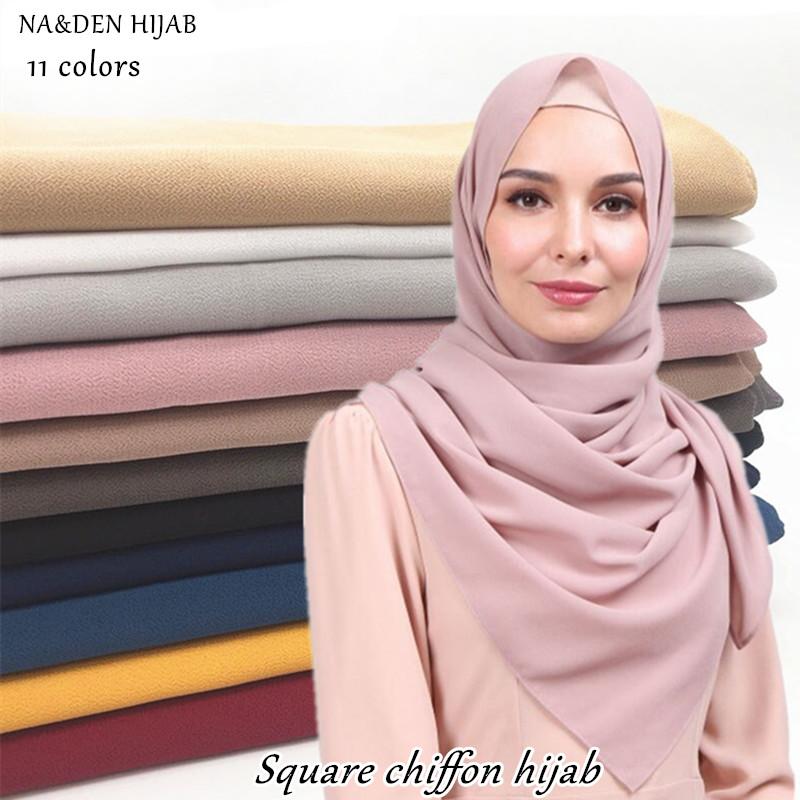 Scarves Square Hijabs Bubble Chiffon Scarf Solid Color Shawls Women Muslim Scarfs Fashion Hijab Headwrap Foulard 10pcs-lot
