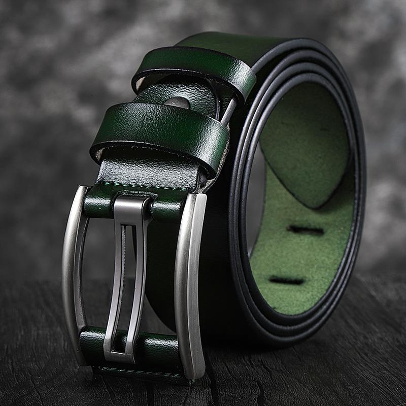 Belts Genuine Leather Belt Male Black-Green-Blue-Coffee High Quality Vintage Men Cummerbunds 90-130CM