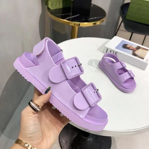 2021 Designer Women&#039;s sandal with mini Strap Buckle Rubber sole Platform Sandals Candy Cartoons Slides Summer Beach Casual Shoes Box