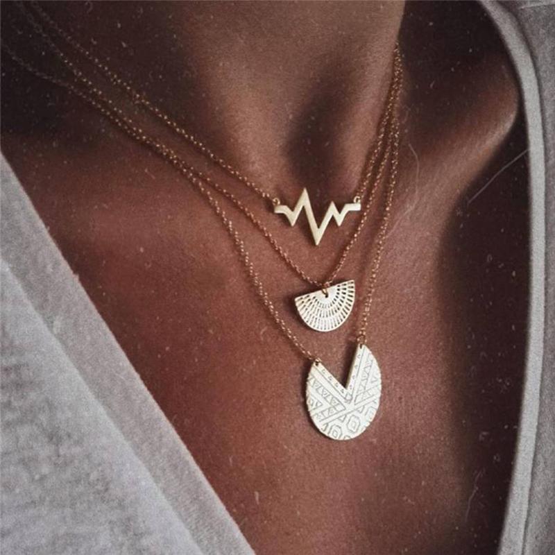 Pendant Necklaces Heartbeat Necklace For Women Multi-Layer Chokers Collar Pendants Jewelry