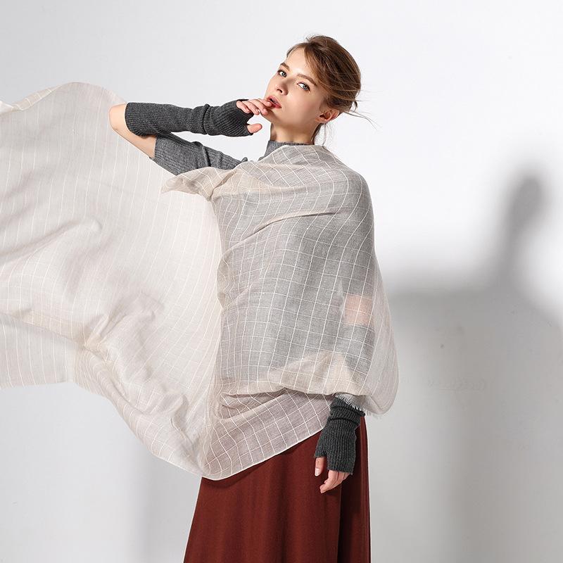 Scarves 2021 Fashion 100%goat Cashmere Women Super Thin Plaid Scarfs Shawl Pashmina 90x200cm Ecru Ppl 4color