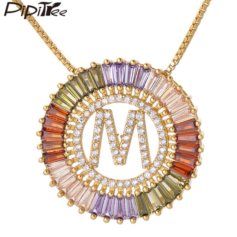 Pendant Necklaces Pipitree Big A-Z 26 Alphabet Initial Letter Necklace Multi Cubic Zirconia Chokers Women Jewelry Collar