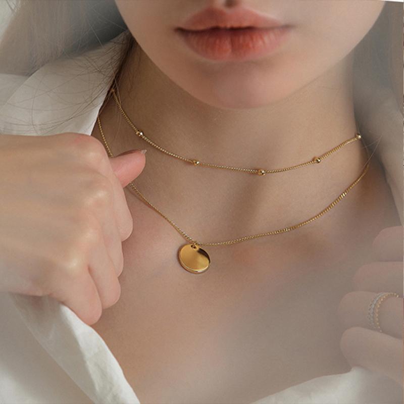Pendant Necklaces Punk Multilayer Stainless Steel Jewelry Women Necklace Bohemian Clavicle Coin Chain Choker