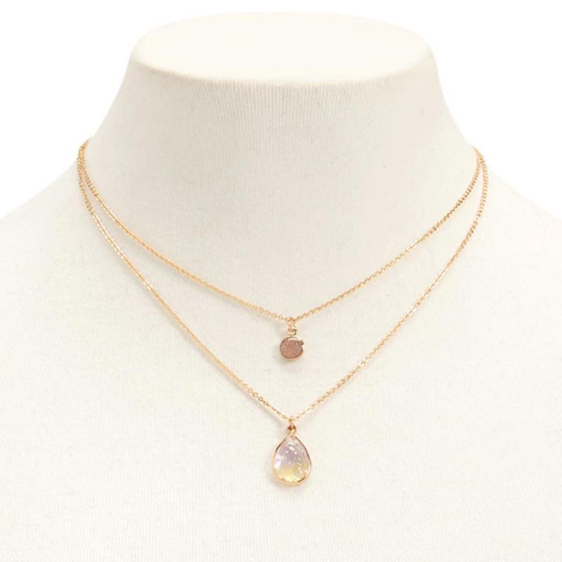 Pendant Necklaces Trendy Water Drop Stone Shinny Exquisite Necklace Charms Women Fashion Double Layered Clavicle Chain Choker