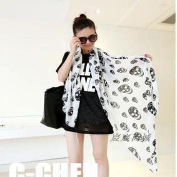 Scarves Fahion Summer Beach Long Shawl Skull Print Chiffon Silk Scarf Hijab Soft Thin For Women