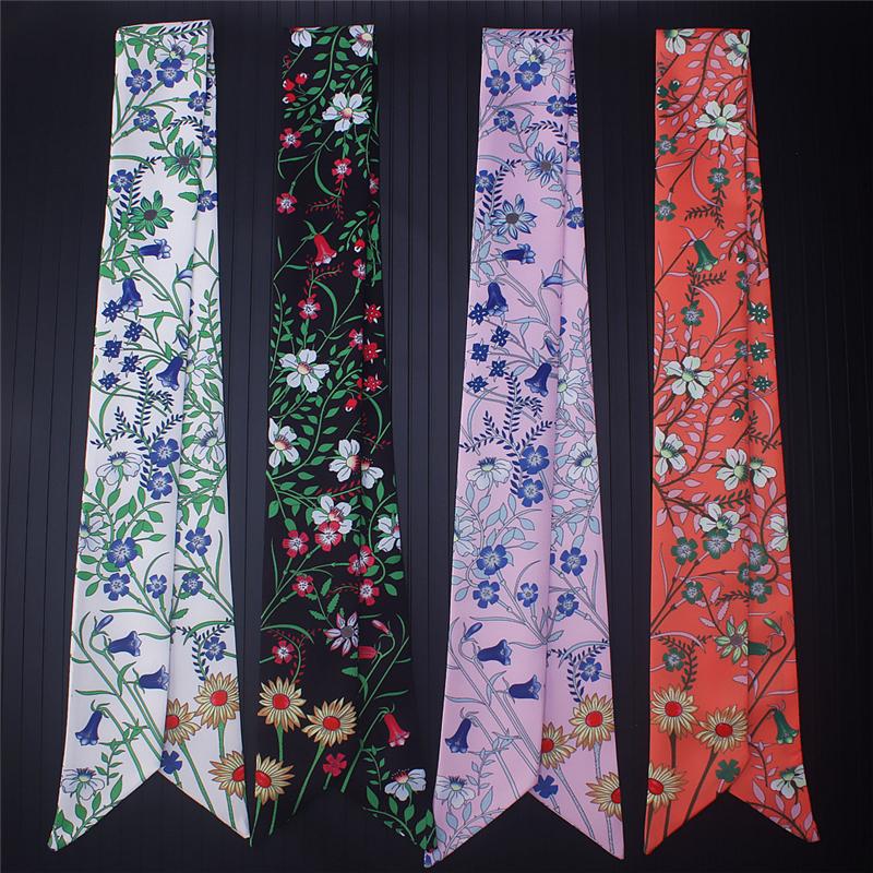 Scarves 2021 Summer Women&#039;s Scarf 100% Silk Wrapped Handle Small Ribbon Long Ladies Hairband Wrist Streamer MQ47