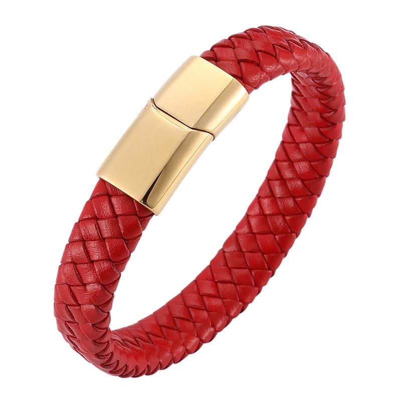 Charm Bracelets Fashion Jewelry Red Braided Leather Bracelet Stainless Steel Jewellery Bangles Male Gift BB0228