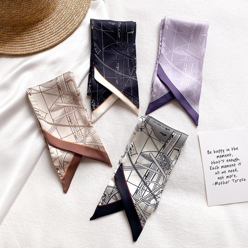 Scarves KOI LEAPING Aesthetic Printing Long Silk Scarf Female Literary Line Art Decorative Headband Tie Wrist Strap Bag Belt