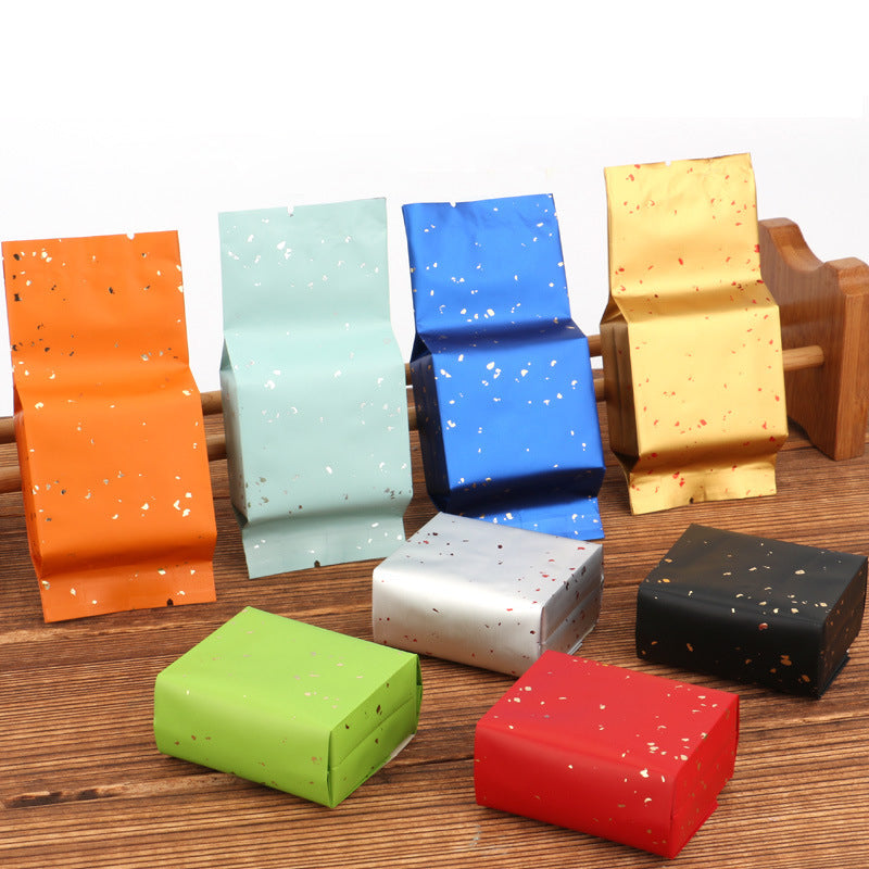 Colorful 13x5.5x2.5cm Heat Sealable Open Top Tea Packaging Bags Glitter Golden Spots Aluminum Foil Package Bag for Tea 100pcs