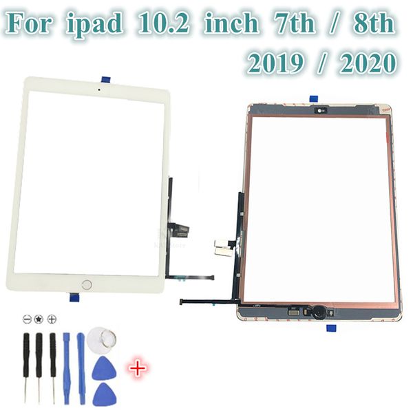 1Pcs Touch Screen Digitizer Outer Glass Panel With Home Button Flex Rubber Bracket Adhesive Tools for ipad 7 8 th 10.2 Inch Black White Rose