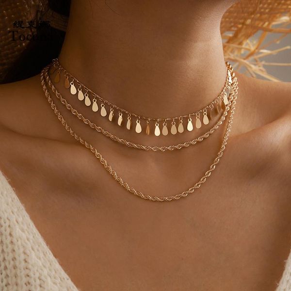 Pendant Necklaces Punk Leaf Tassel Chain Choker Necklace Multilayer Gold Alloy Metal For Women Bohemain Jewelry Gift